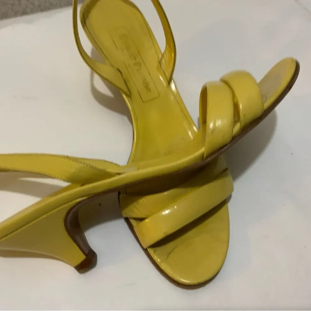 Vintage Evan Picone Yellow patent Leather Kitten Heel Pumps slingback sandals - Picture 5 of 9